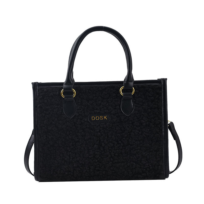 Winter Solid Color PU Lamb Wool Small Square Bag